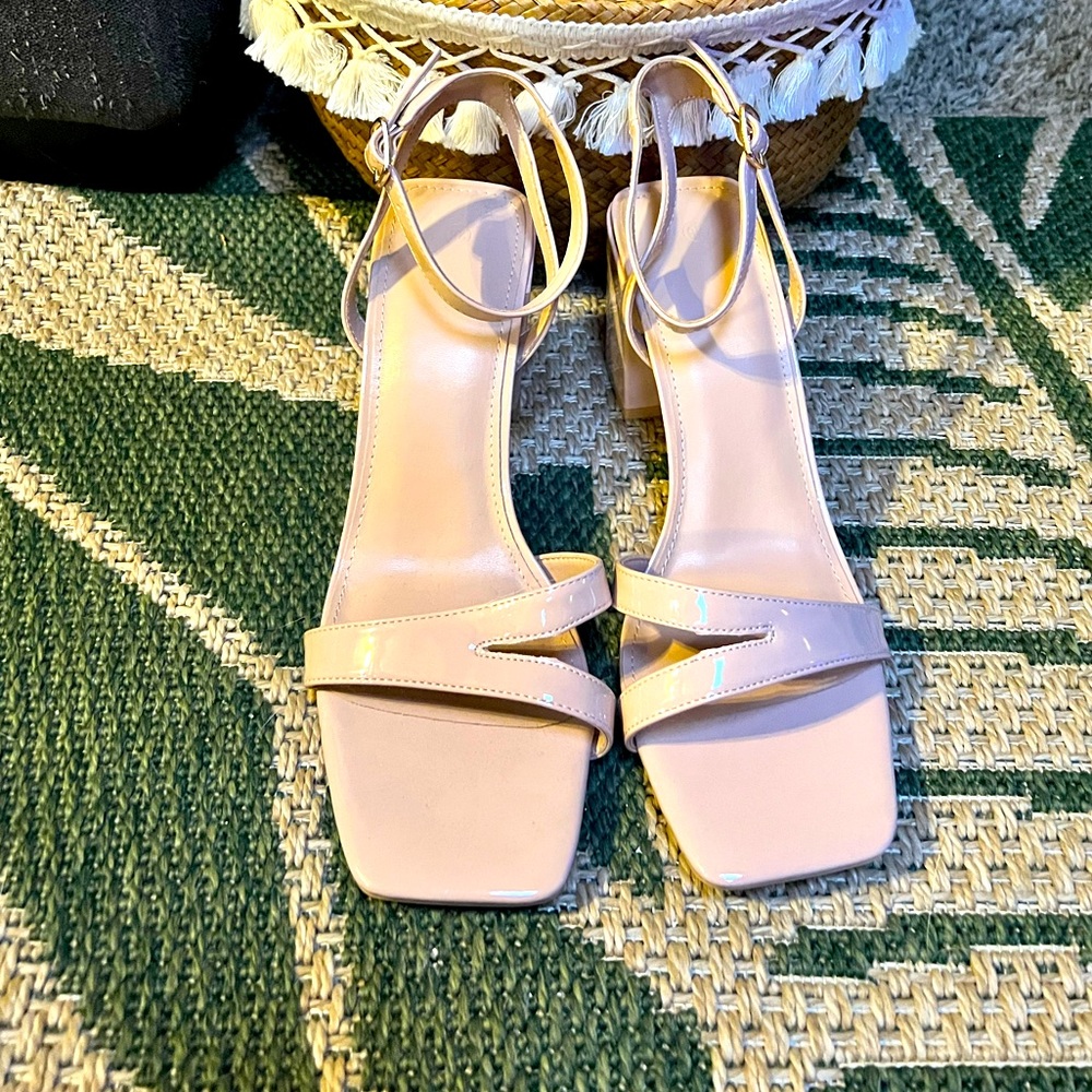 Women’s Nude Pink Patent Open Toe Heels